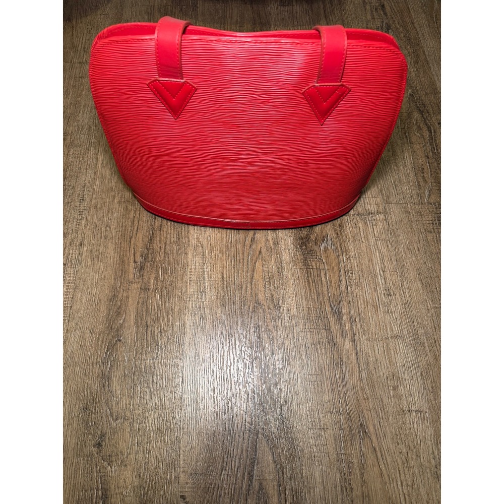 Vintage Red Epi Leather Shoulder Bag‎ Fan Shaped Tote Textured Handbag